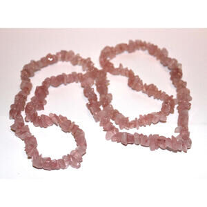 Vintage Pink Rose Quartz Chip Bead Necklace 35" Long Statement Strand Boho